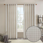 Plaid Rod Pocket Curtain Panel with Fleece Lining - Natural 50x95