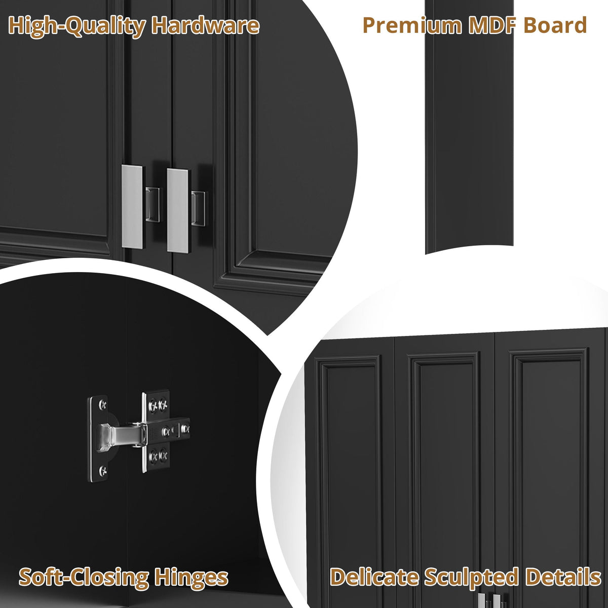 Wall Mounted Bathroom Cabinet With 5 Adjustable Shelves and Soft-Closing Hinges - Gray or Black