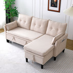 Reversible Chaise Sleeper Sectional Sofa with Storage - Cotton-Linen Upholstery