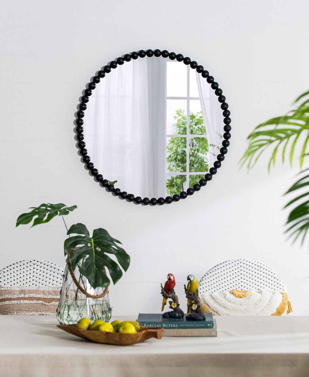 Circle Mirror With Metal Beaded Frame