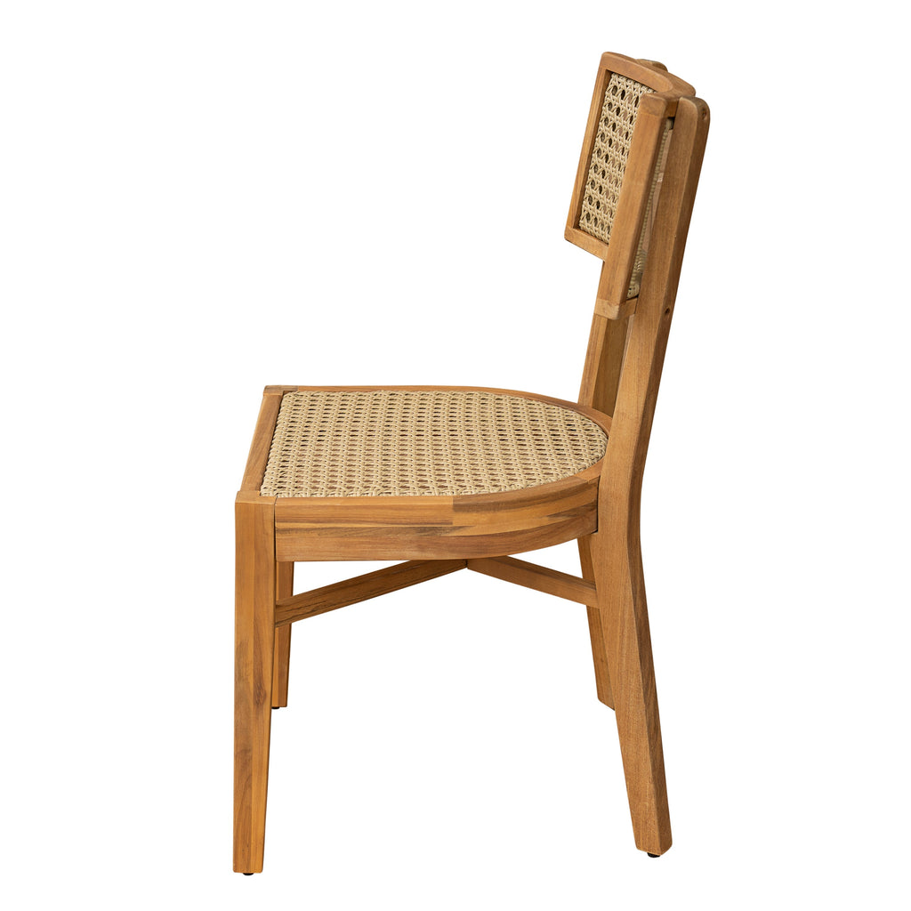 Netro Acacia Wood Dining Chair with Light Brown Wicker