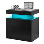 Modern LED Nightstand with 2 Drawers and Adjustable LED Lights - White