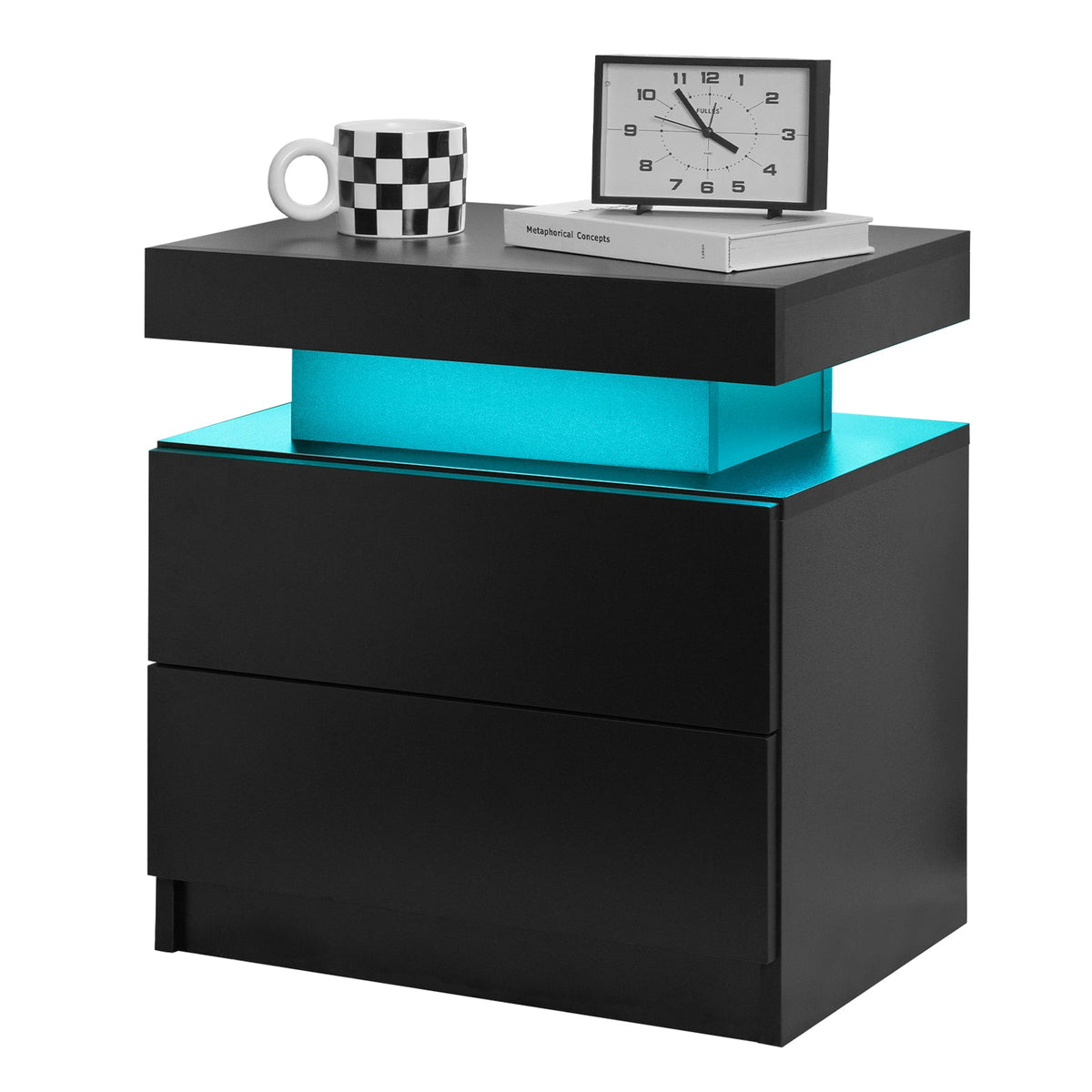 Modern LED Nightstand with 2 Drawers and Adjustable LED Lights - White