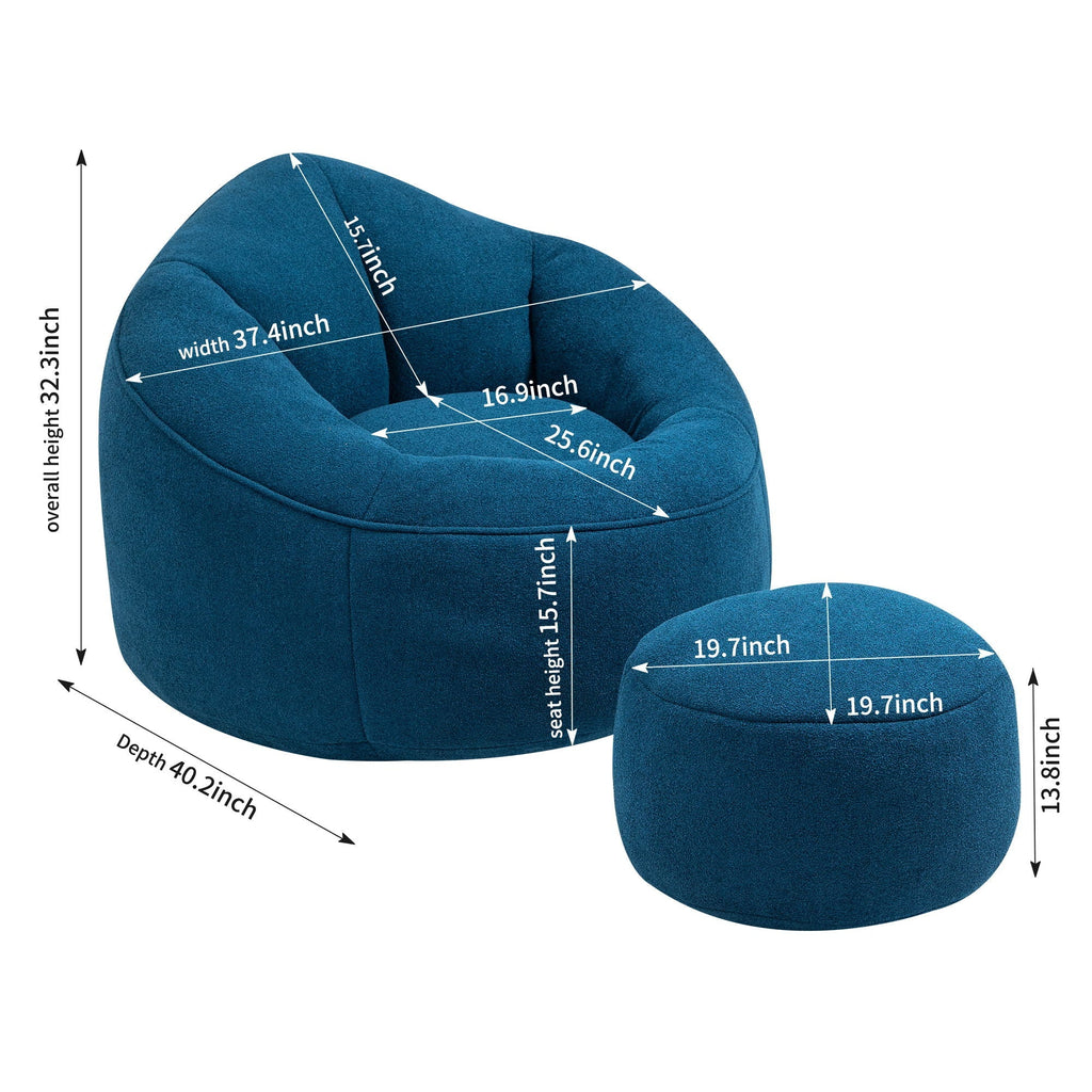 High Pressure Foam Bean Bag Sofa Chair with Footrest – Multiple Colors