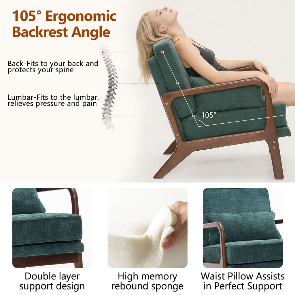 Upholstered Living Room Chair with Curved Armrests - Choice of Color