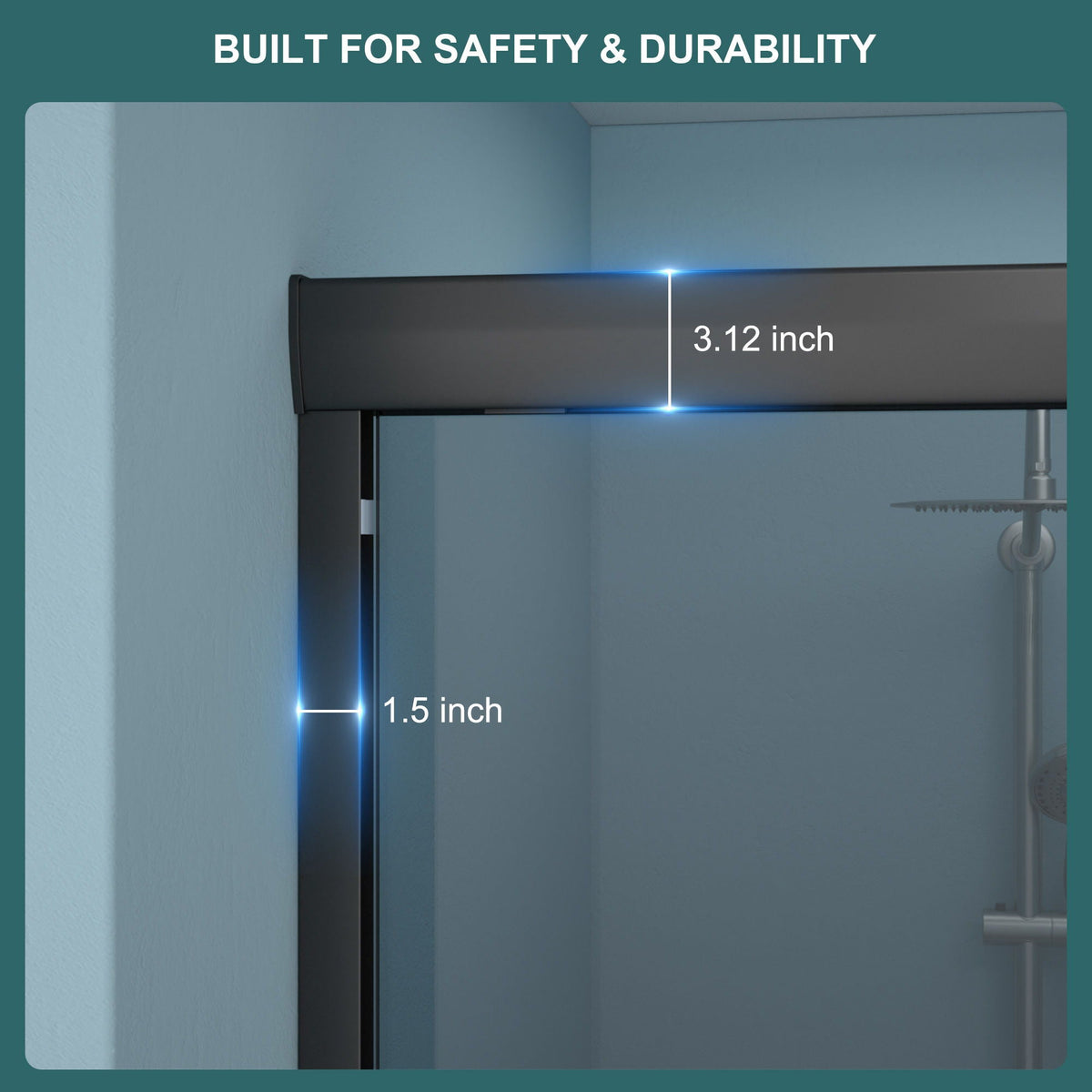 Double Sliding Glass Shower Door with Tempered Glass - Matte Black
