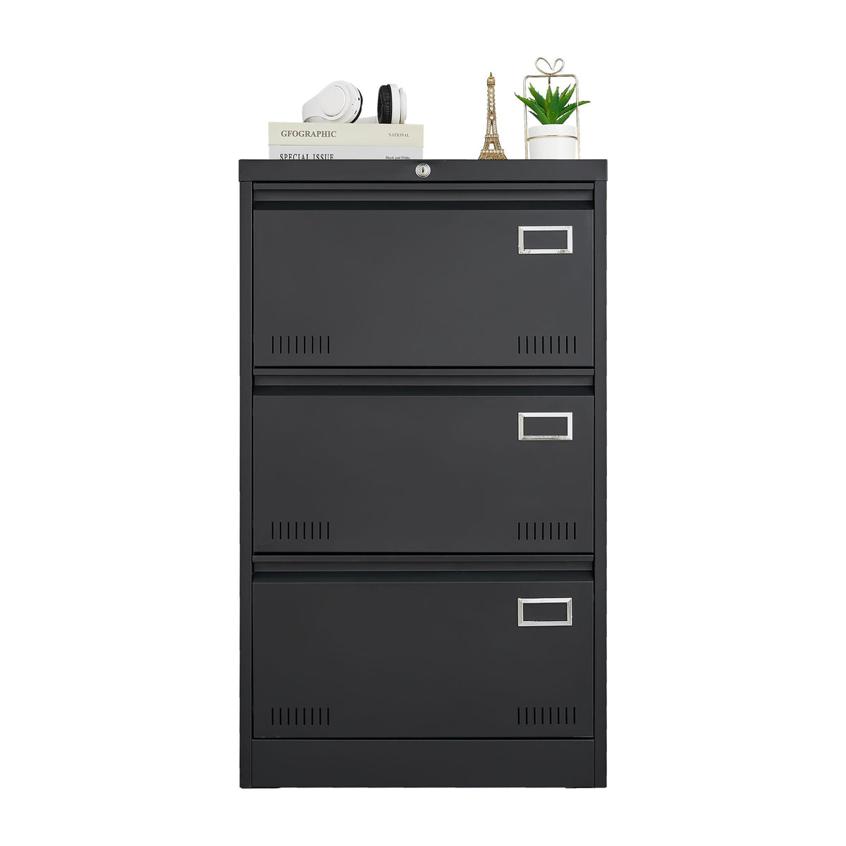 Locking Metal Filing Cabinet 3 Drawer - Multiple Sizes, Black or White