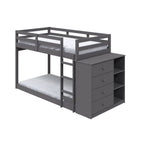 Gray Twin Over Twin Bunk Bed with 4 Drawers and Compartments