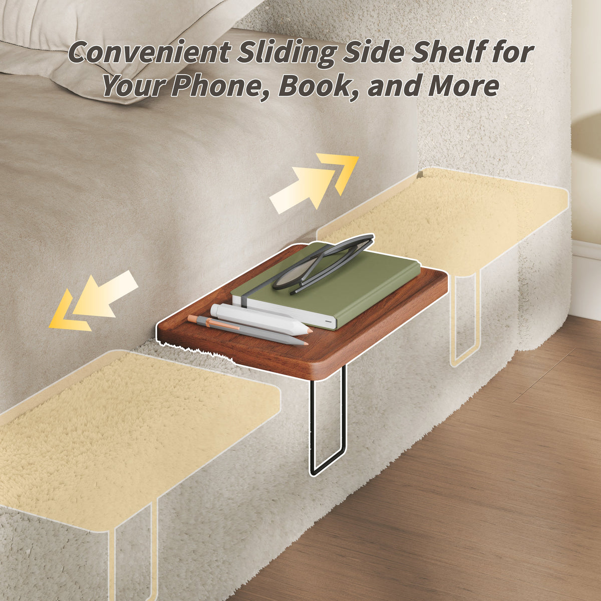 AirFrame Queen Bed Frame with Adjustable Sliding Side Table - Off-White Sherpa