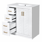 Ceramic Sink Vanity Combo with 3 Drawers and Soft Closing Doors - 30"