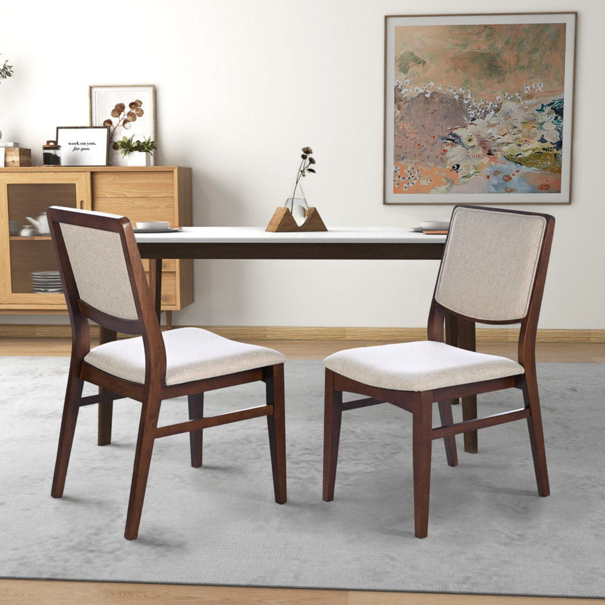 Beige Linen Dining Chair Set of 2 with Padded Seat - Skylar