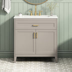 30" Bathroom Vanity with Ceramic Sink Top and Solid Wood Legs - Beige or Wood