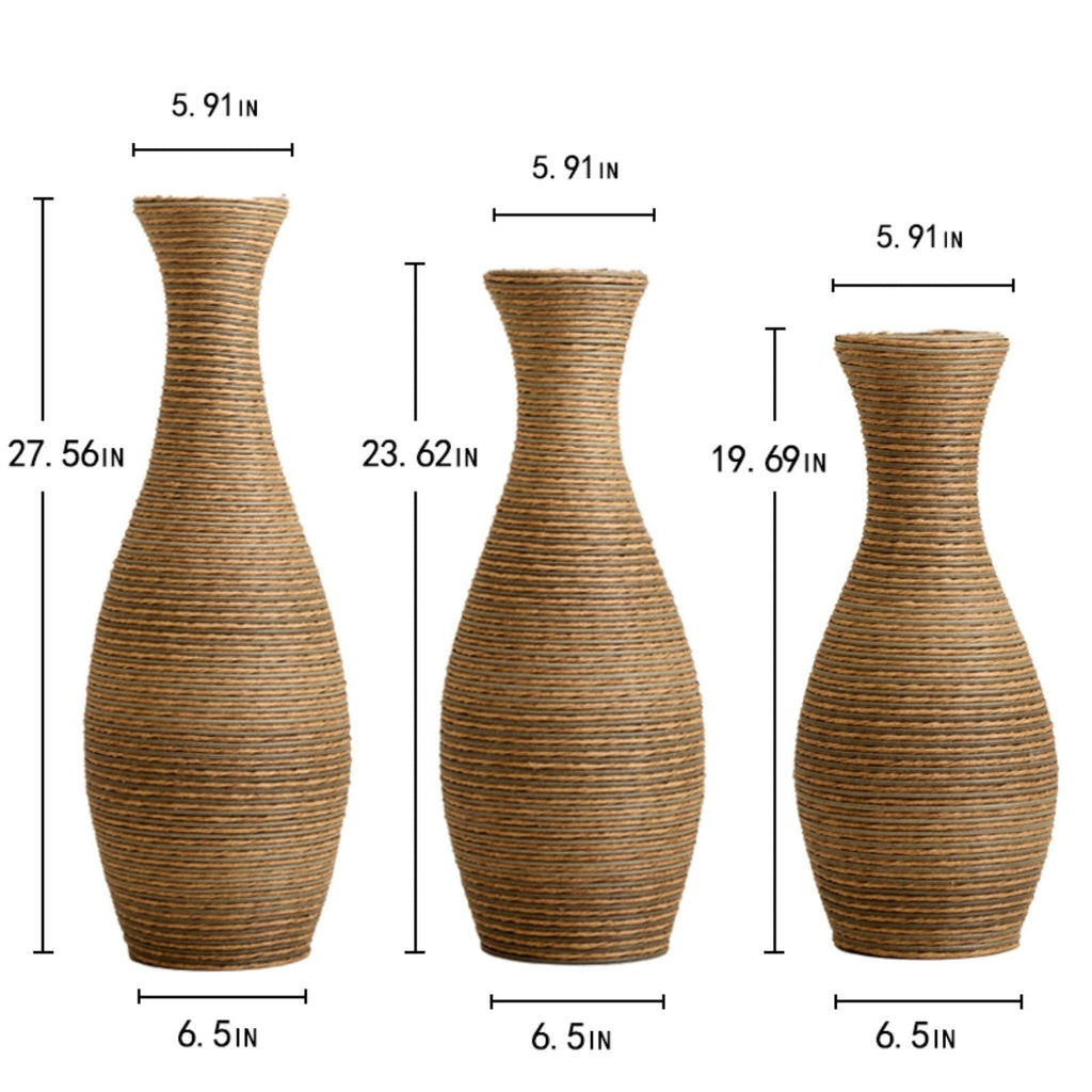 3 Piece Artificial Rattan Floor Vase Set with Modern Artistic Style - Beige