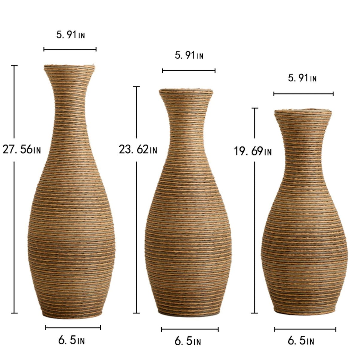 3 Piece Artificial Rattan Floor Vase Set with Modern Artistic Style - Beige