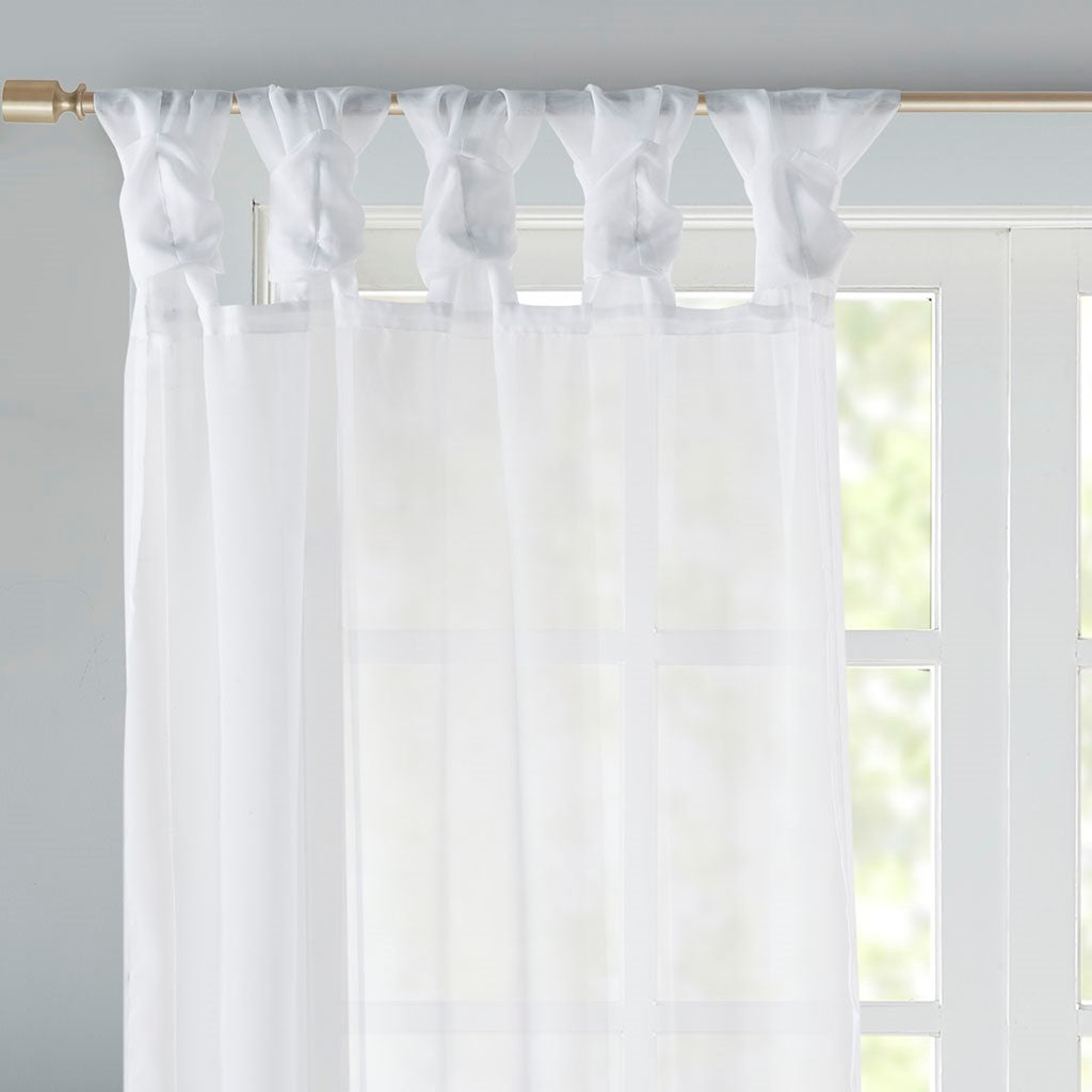 Twist Tab Voile Sheer Window Pair with Twist Tab Top - White