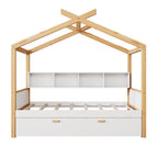 House Bed With Bookshelf Storage and Integrated Shelves - White