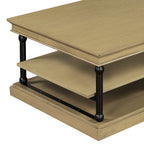 Wood Coffee Table with Black Legs and Open Storage Shelves - Brown