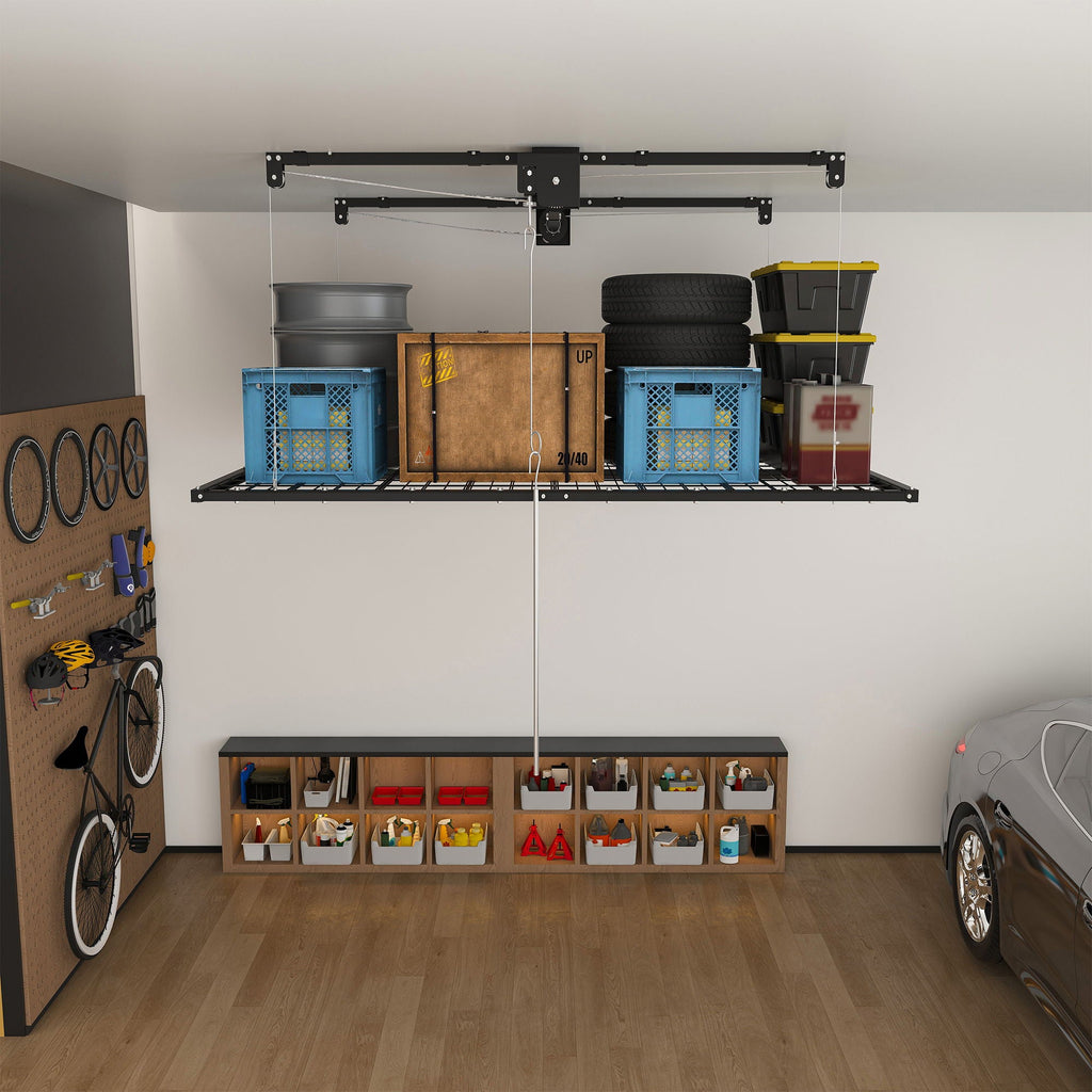 Overhead Garage Storage Rack with Crank System - Black or White