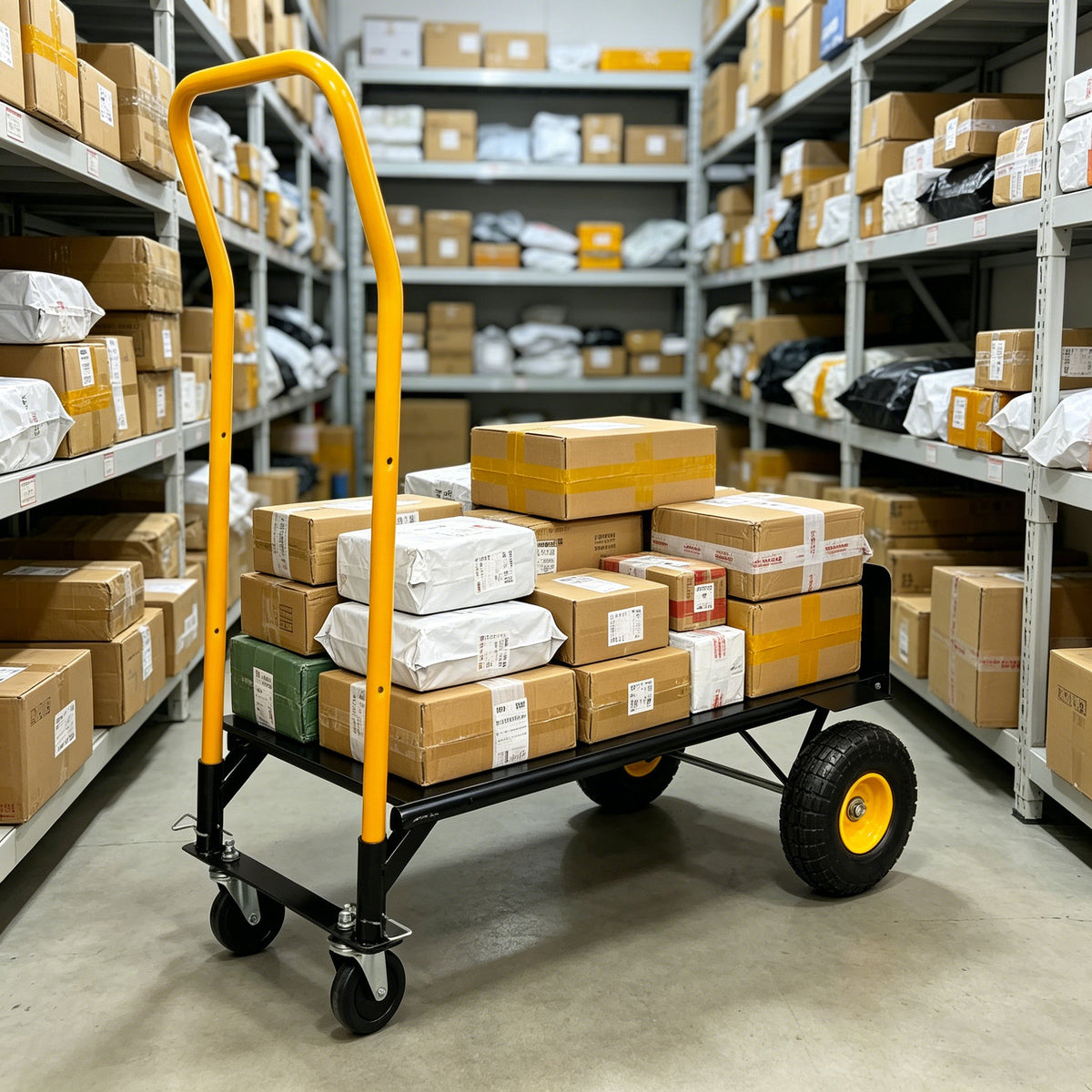 Dual Purpose Hand Truck Cart with Convertible Dolly Design - Black/Yellow