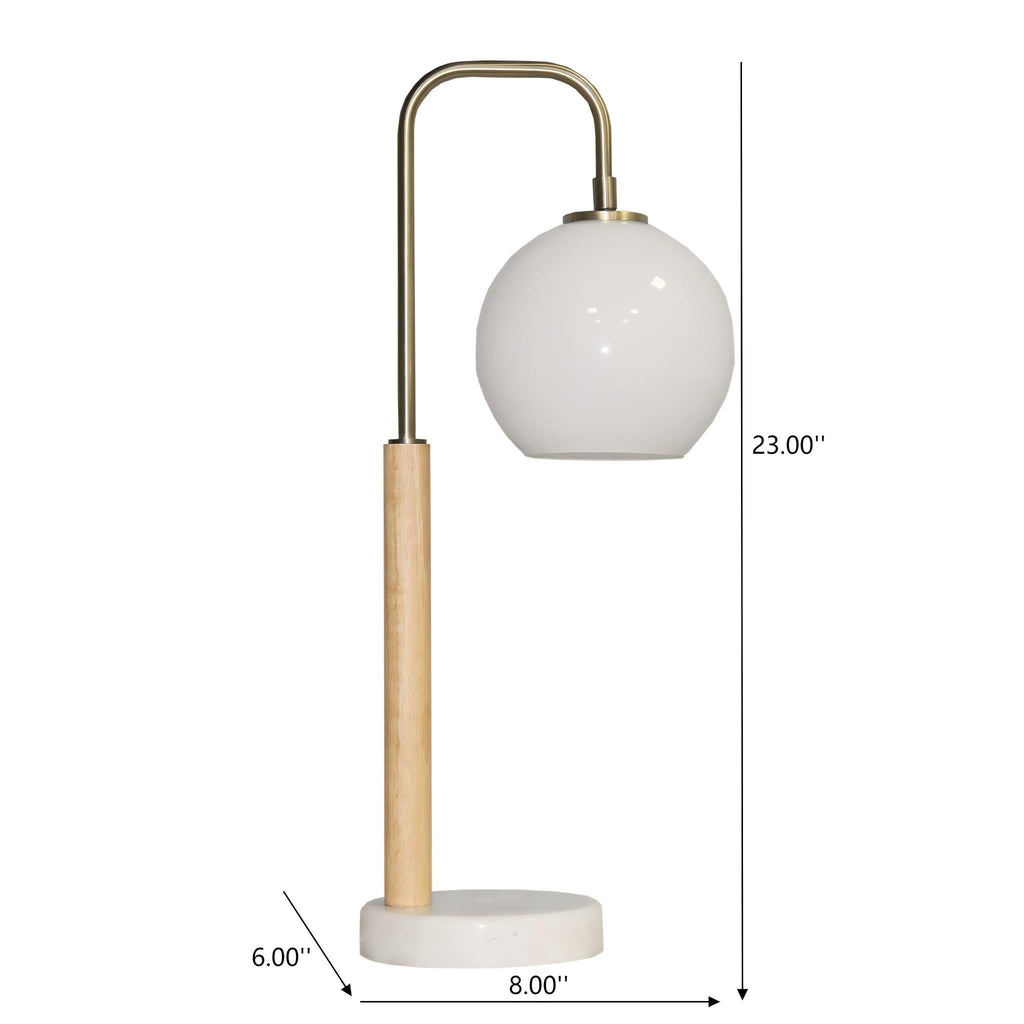 White Bedside Table Lamp with Globe Lampshade - Marble Base