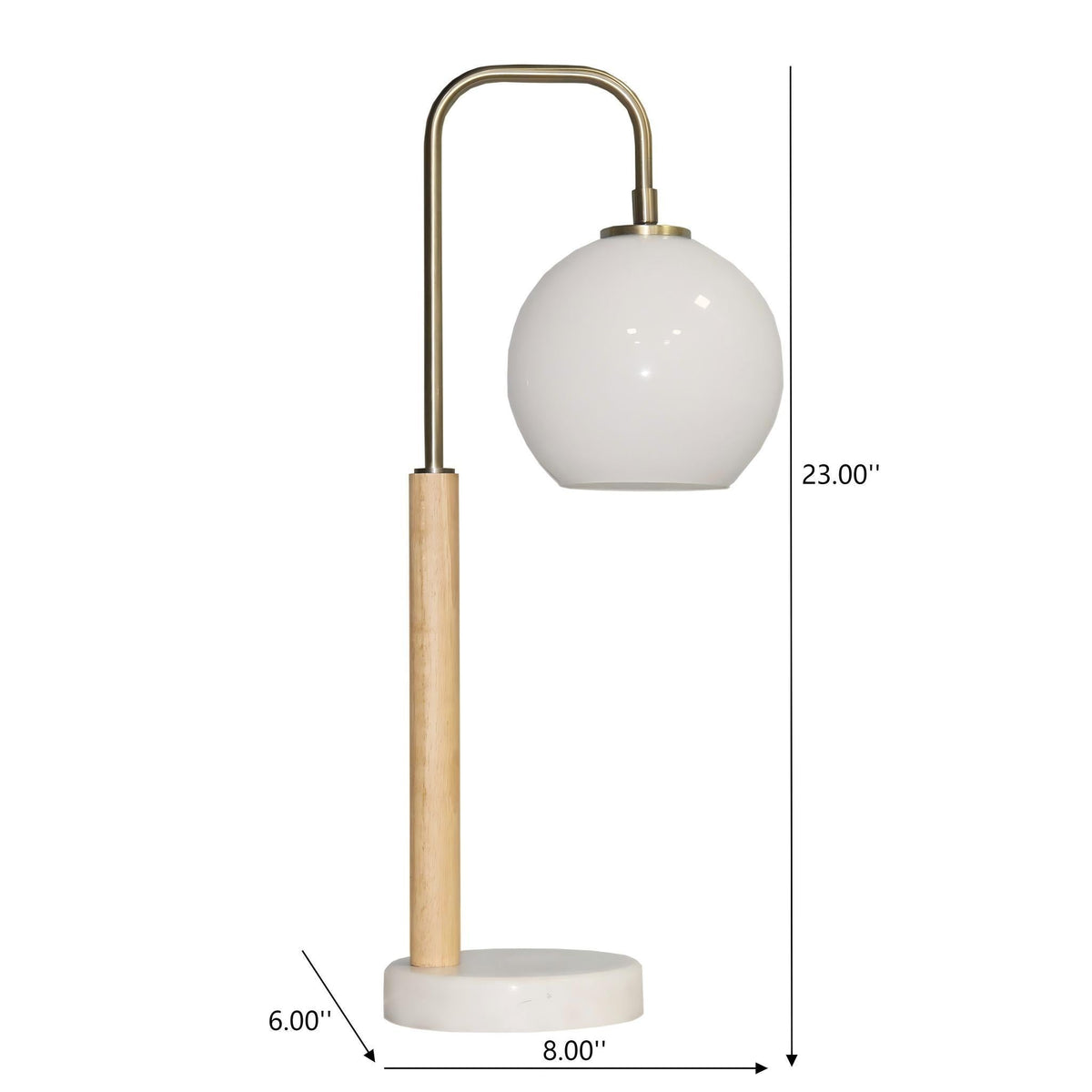 White Bedside Table Lamp with Globe Lampshade - Marble Base