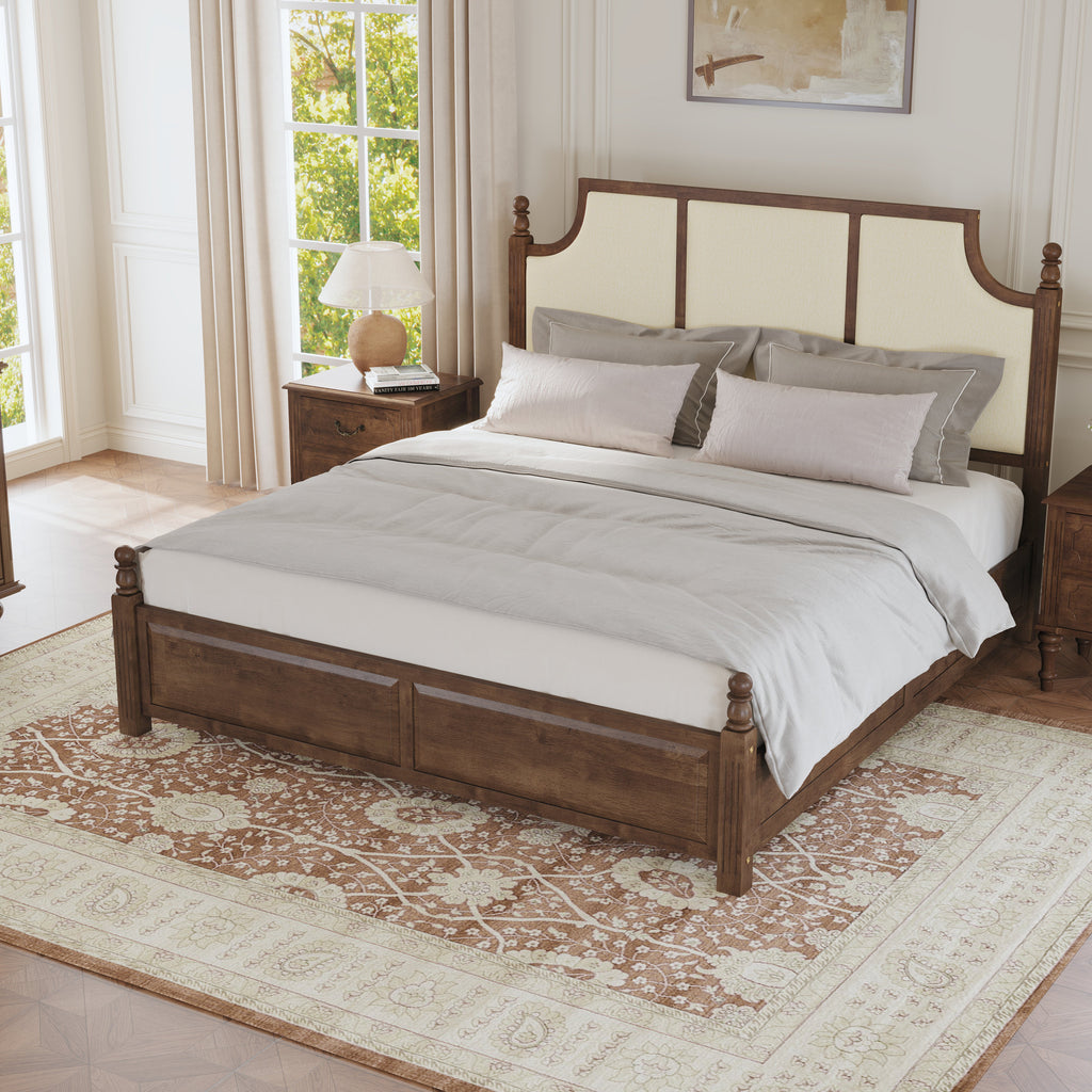 King Size Farmhouse Solid Wood Platform Bed Frame with 50.8" Tall Headboard - Walnut
