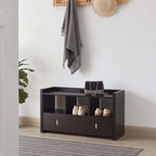 Dark Brown Shoe Entry Bench with Three Shelves and Drawer