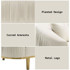 Ivory Loveseat with 2 Pillows and Metal Legs - Velvet Upholstery