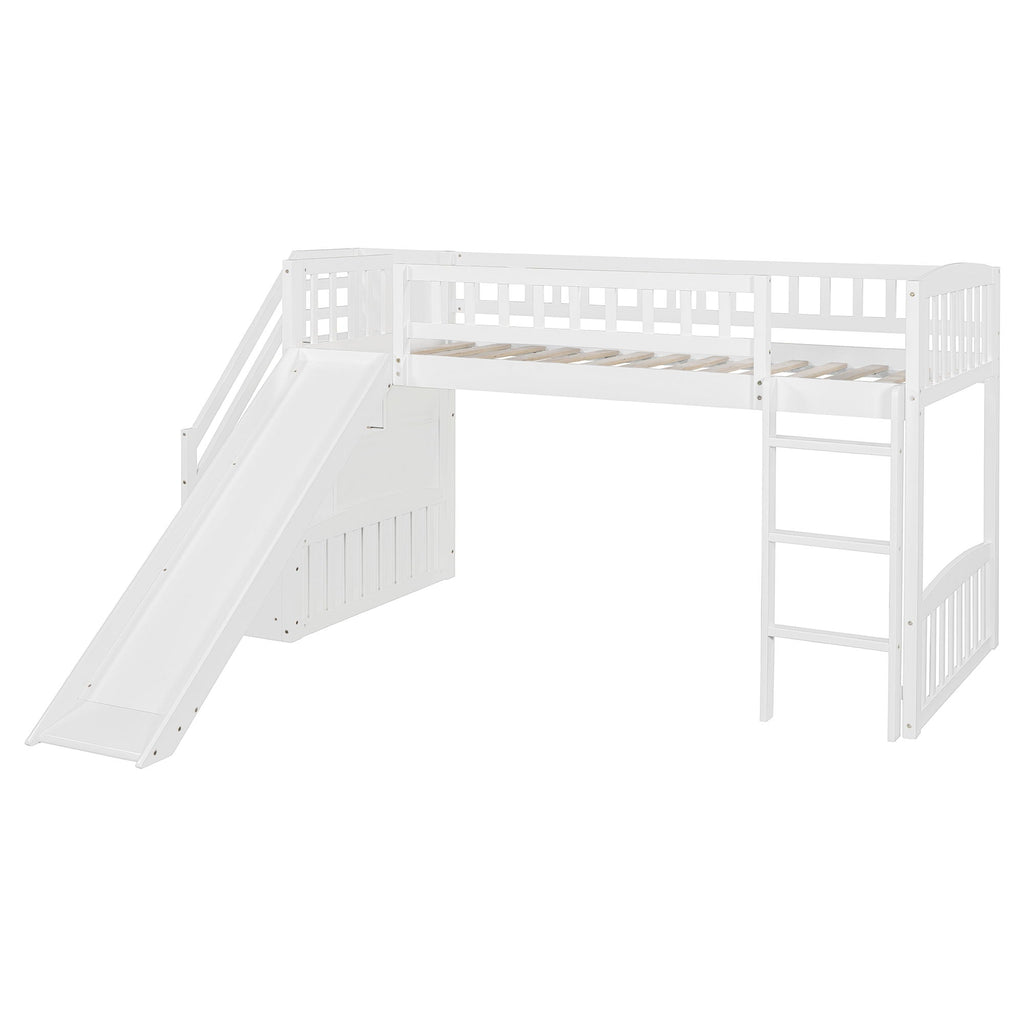Loft Stairway Bed with Drawers and Convertible Ladder - Twin