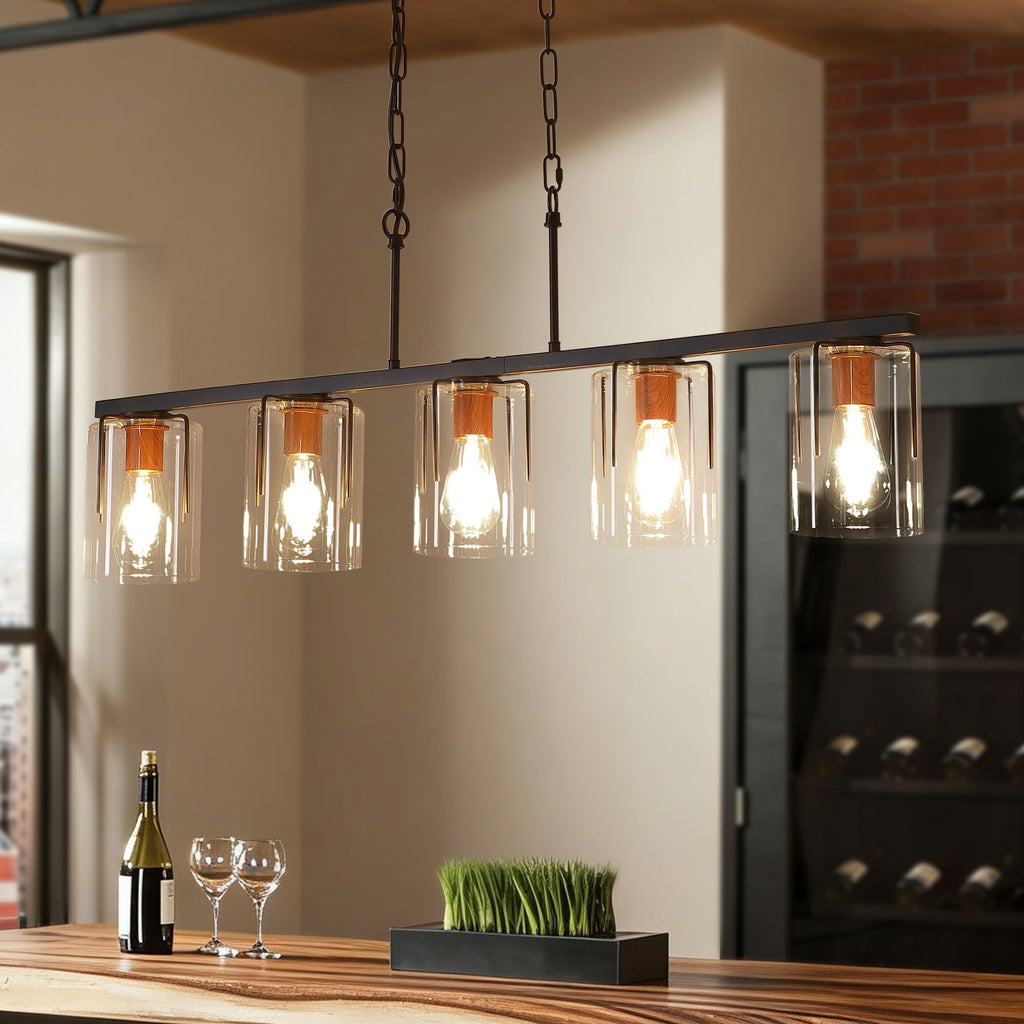 Adjustable Pendant Lighting with Clear Glass Shade - Black or Gold
