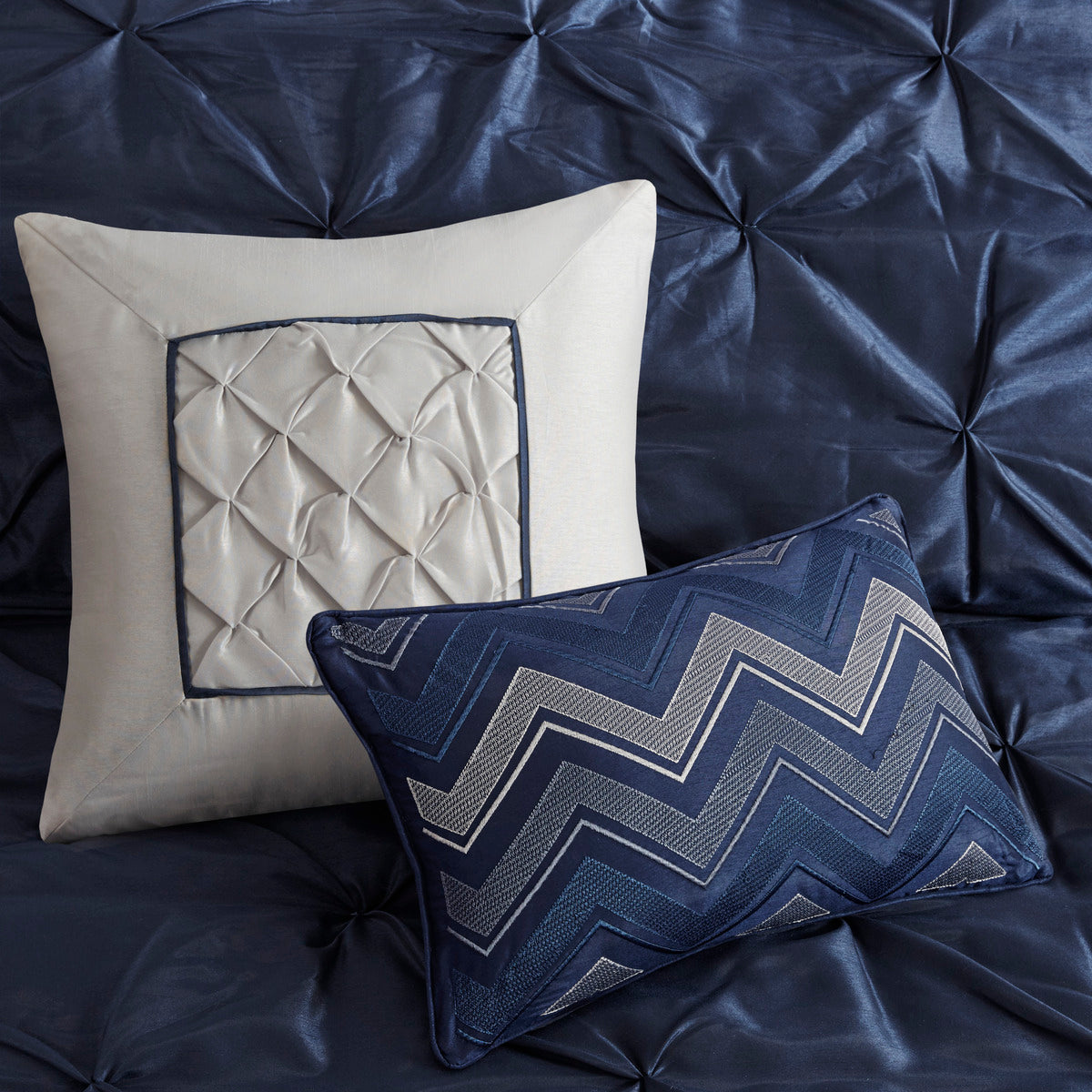 7 Piece Tufted Comforter Set Navy Queen