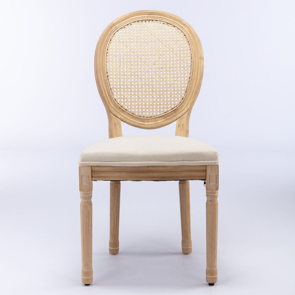 French Style Solid Wood Dining Chair Set with Rattan Back - Beige or Dark Gray
