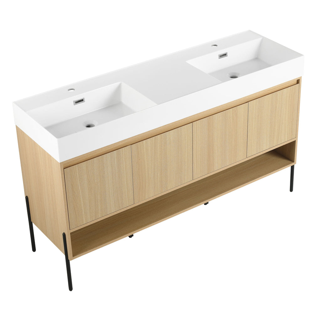 Modern Bathroom Vanity Combo with Single Resin Sink and Storage Cabinet - Light Brown