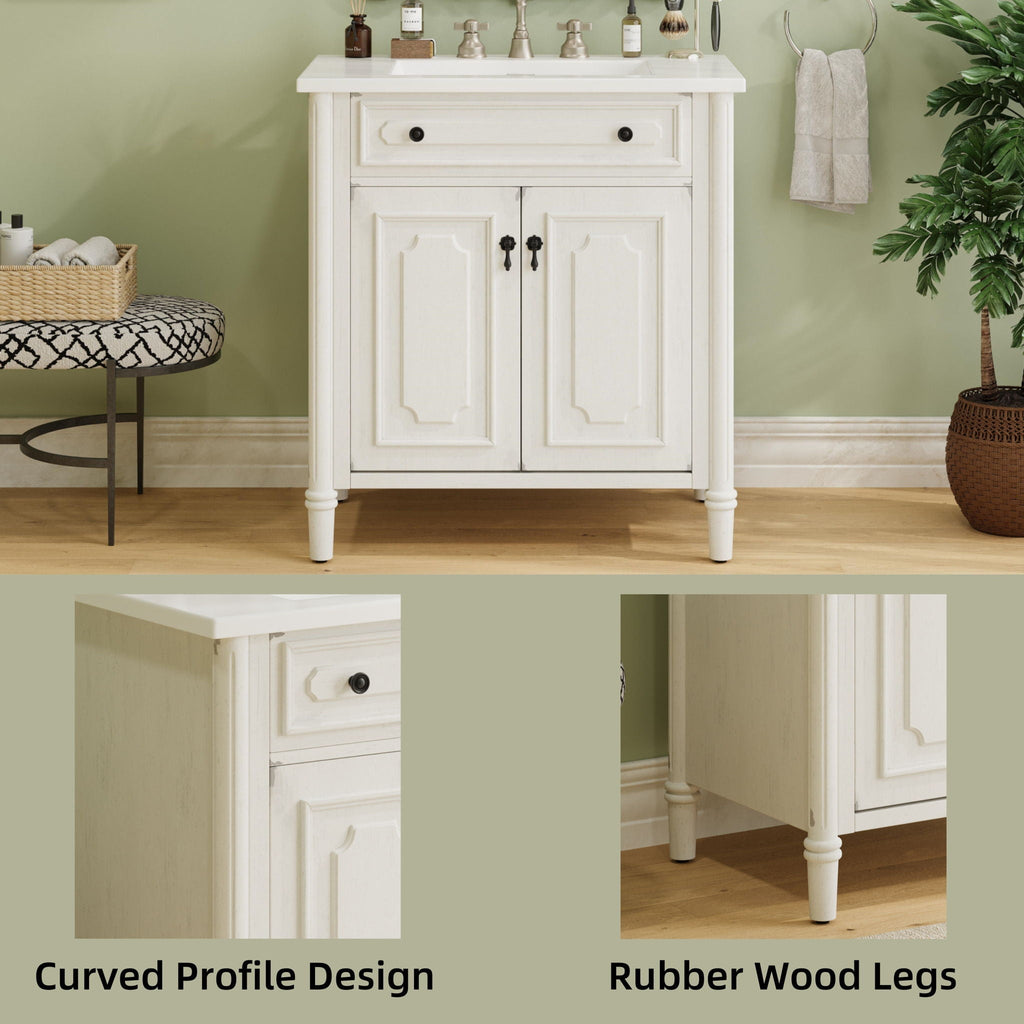 Vintage Bathroom Vanity With Sink and Soft-Close Doors - Dark Gray or White