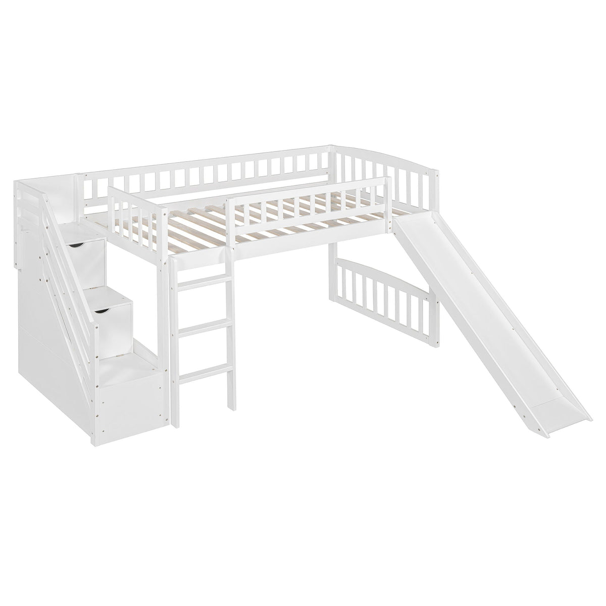 Loft Stairway Bed with Drawers and Convertible Ladder - Twin