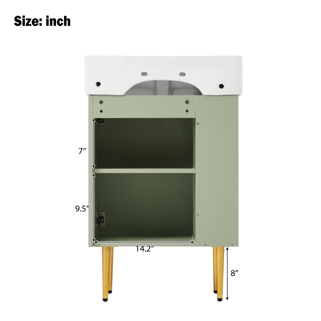 Bathroom Vanity with Single Ceramic Sink and Side Storage - Multiple Colors
