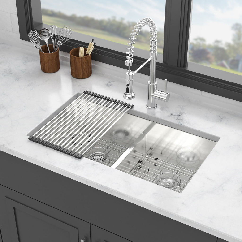 Modern Double Bowl Undermount Sink with 10" Deep Basins - Gray