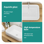 Modern Rectangular Vessel Bathroom Sink with Stain Resistant Ceramic - White