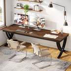 Extra Long 2 Person Desk With X Legs - Brown / Black