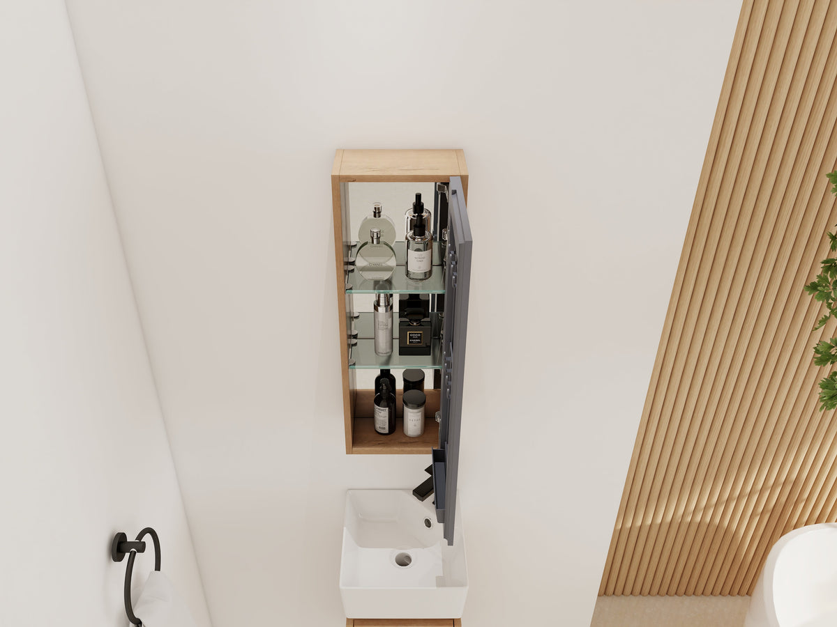 10'' Bathroom Mirror Cabinet with Adjustable Shelves - Imitative Oak