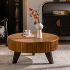 Round Retro Coffee Table with Solid Wood Legs