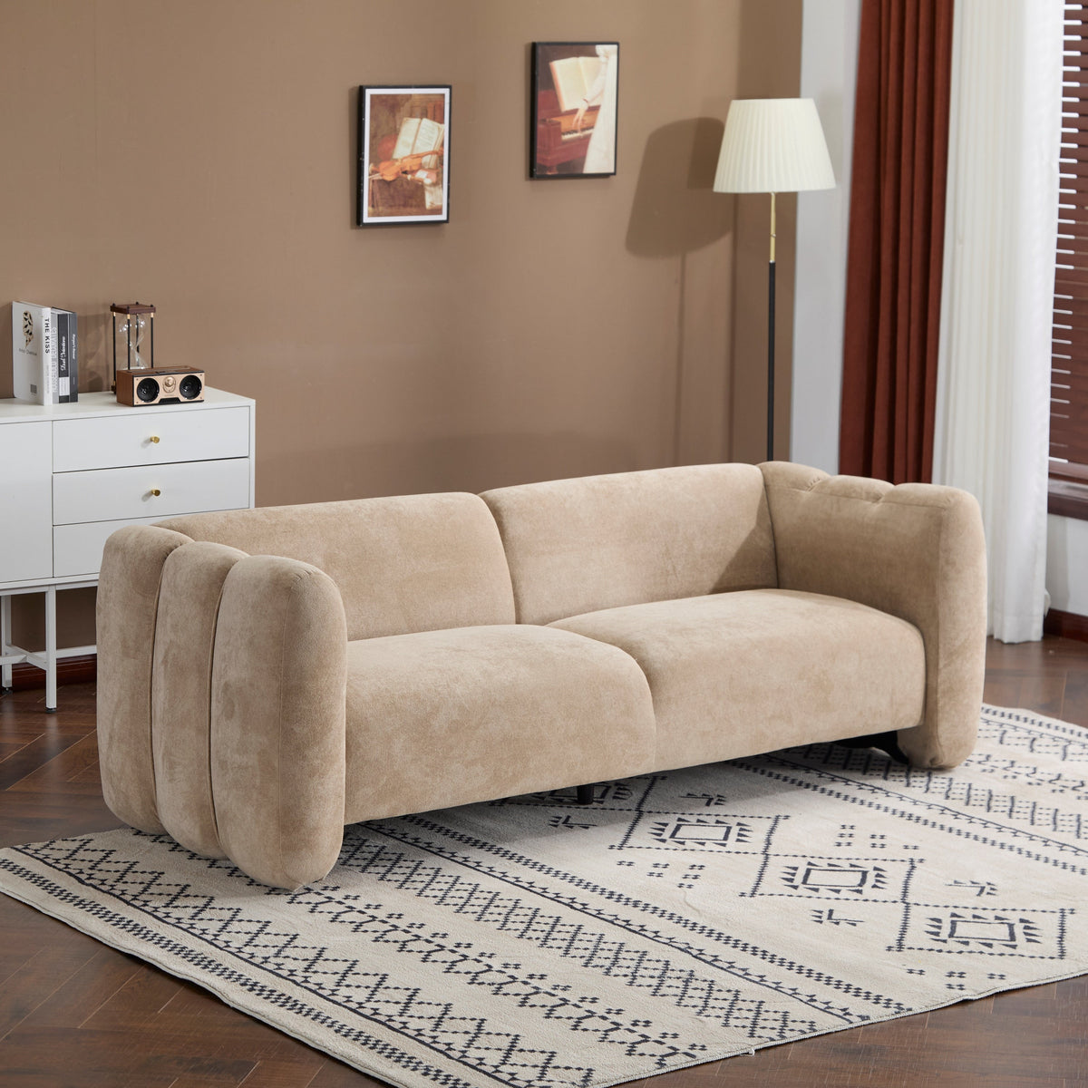 83" Velvet 3-Seater Sofa with Wave Design - Blue