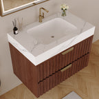 30" Modern Floating Bathroom Vanity with Seamless Sintered Stone Top - Walnut, White or Brown, Walnut