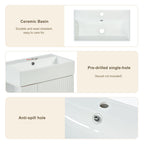 Bathroom Vanity with Single Ceramic Sink and Side Storage - Multiple Colors