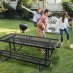 Outdoor Steel Picnic Rectangular Table with Umbrella Pole - Black, Blue, or Dark Green