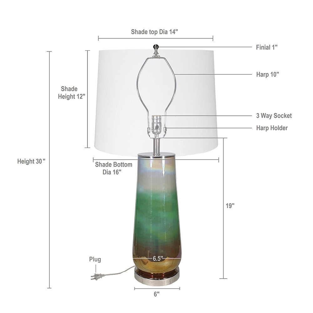 Multicolor Glass Table Lamp with Drum Shade - 30" Height
