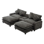Modern Sectional Sofa with Removable Ottomans, USB Ports - Dark Gray or Light Blue