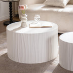 Nesting Coffee Table Set of 2 Round Wooden Tables with Handcrafted Relief - Wood Finish