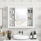 Wall Mounted Bathroom Storage Cabinet with Mirror - Blue, White, or Dark Gray