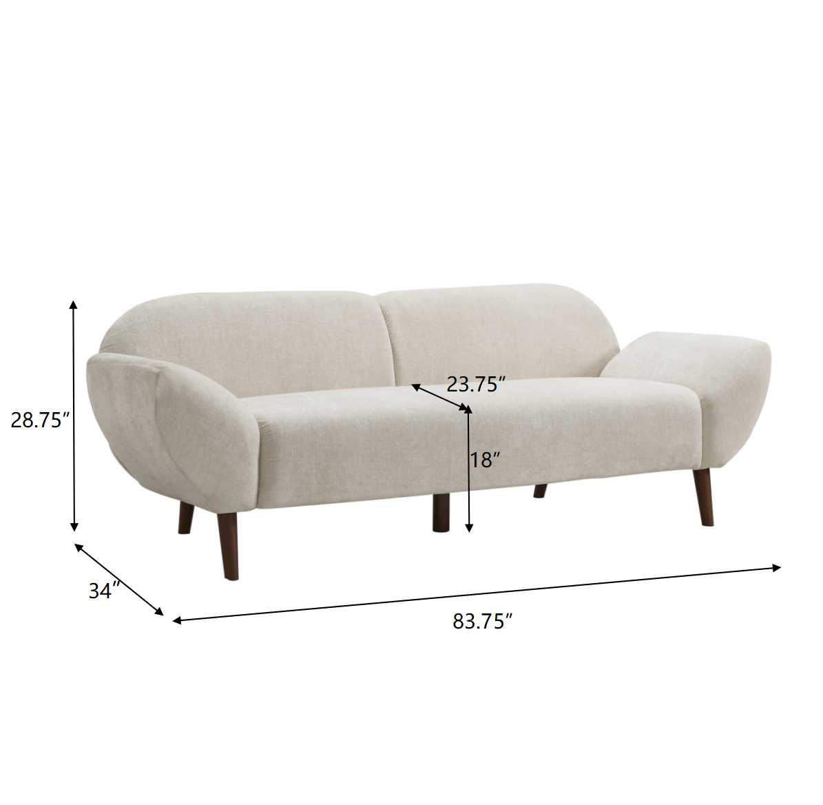 Cloud Haven Curved 3-Seater Modern Upholstered Chenille Sofa